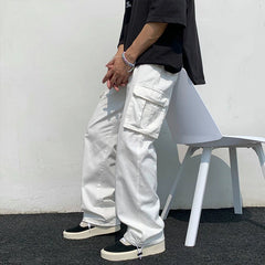 Threebooy  Black/white Cargo Pants Men Fashion Loose Straight Wide Leg Pants Men Streetwear Hip-hop Pocket Casual Pants Mens Trousers