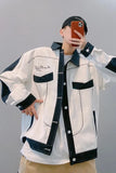 Threebooy  autumn  high street new loose blue and white color matching bright line work jacket men's ins winter jackets