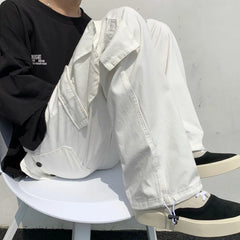 Threebooy  Black/white Cargo Pants Men Fashion Loose Straight Wide Leg Pants Men Streetwear Hip-hop Pocket Casual Pants Mens Trousers