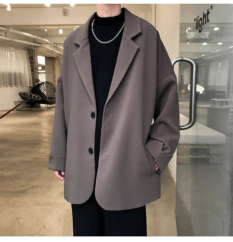 Threebooy  British-style Blazers Men Leisure Trendy Loose Suit Jackets Male Retro Daily Ins Streetwear All-match Simple Korean Suit-tops