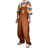 Threebooy Men's Retro Casual Pants Corduroy College Style Overalls Loose Brown/navy Color Work Trousers Salopettes Romper Jumpsuit