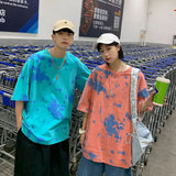 Threebooy  Men's Couple Print Dyed Short Sleeve T-shirt Street Hip Hop Fashion Top Casual Tshirt Harajuku Multicolor T Shirt M-3XL