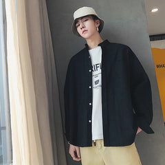 Threebooy Spring and autumn new pure color shirt, men's loose long sleeve shirt, Korean fashion, spring clothes, cool casual and versatile