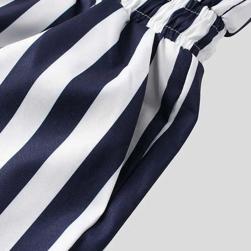 Threebooy  Men's Striped Romper Shorts Fashion Casual Playsuit Short Sleeve Button-down Shorts Lapel Jumpsuit Drawstring Streetwear S-3XL
