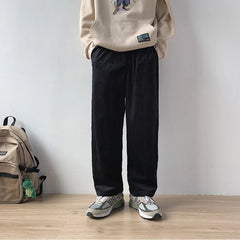 Threebooy Casual Loose Straight Pants Slacks Elastic Waistband Pant Joggers Corduroy Trousers Men's Work Pants Wide Leg Trousers Man Baggy