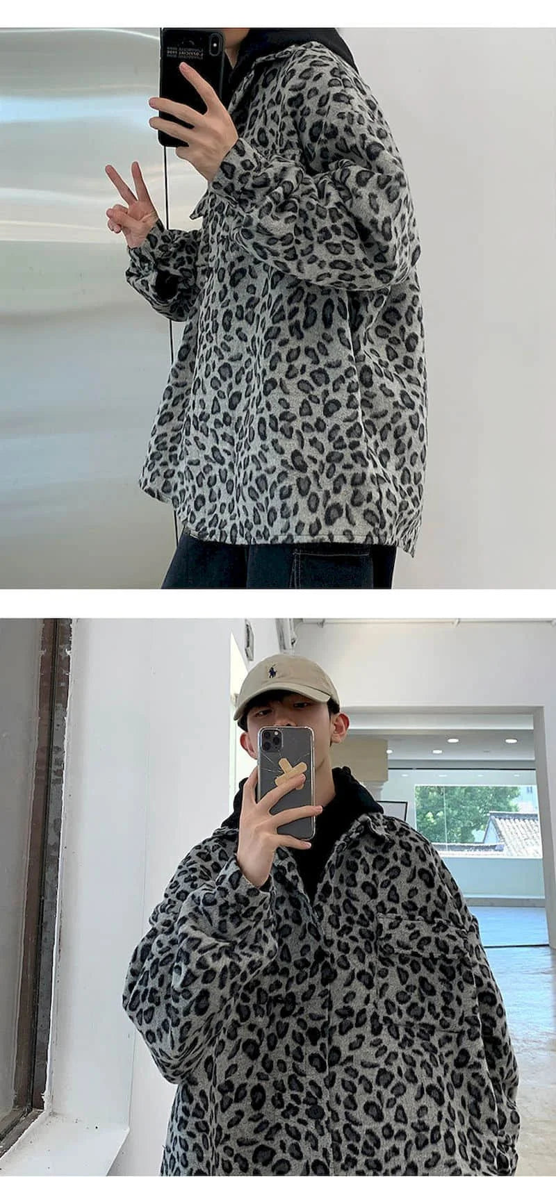 Threebooy Retro leopard print casual jacket men's autumn spring Korean trend handsome elegant temperament high street coat cool streetwear