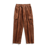 Threebooy Men's Corduroy Fabric Casual Pants Loose Cargo Vintage Overalls Trousers Brown/blue Color Thickening Sweatpants M-5XL