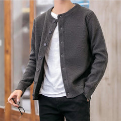 Threebooy Casual Men Sweatercoat Autumn Knit Cardigan Solid Color Korean Style Fashion Streetwear Wild Male Slim Tops Knitwear