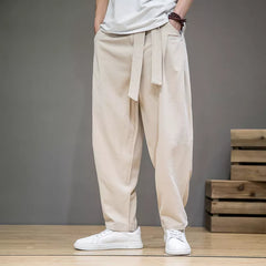 Threebooy Spring Cotton Linen Pants Men Elastic Waist Casual Harem Pant Loose Sweatpants Traditional Chinese Trousers pantalons homme