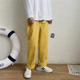 Threebooy Korean Style Men's Solid Color Casual Pants Fashion Trend Yellow Straight Pants Popular Loose Streetwear Trousers M-3XL