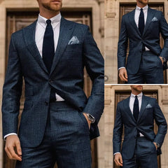 Threebooy  Business Men Suits Plaid Tailor-Made 2 Pieces Coat Slim Fit Tuxedo Jacket Coat Groom Wedding Groom Prom Formal
