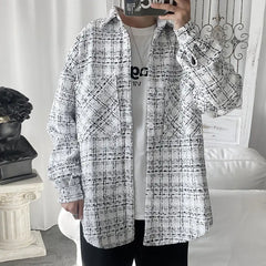 Threebooy Spring and autumn male plaid shirt Korean fashion casual jacket released man harajuku streetwear retro sleeve shirt