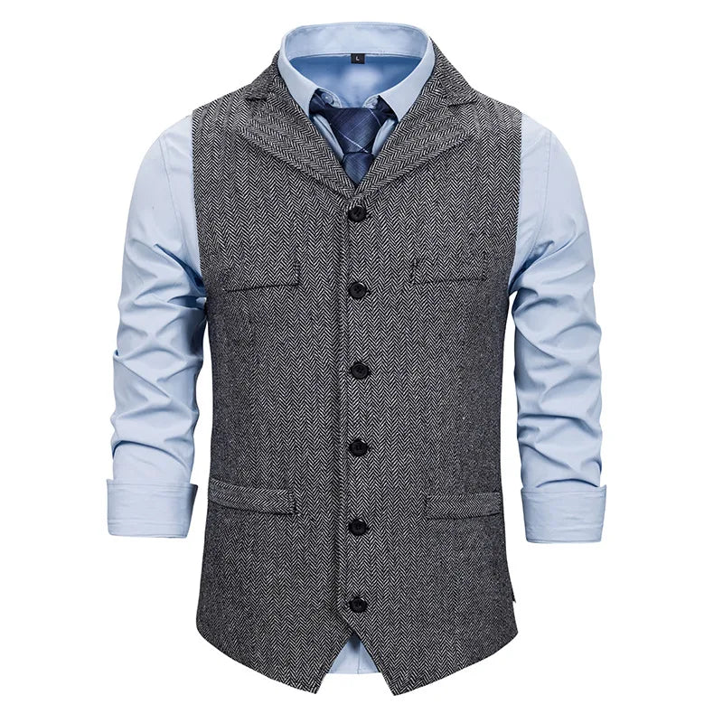 Threebooy Autumn Business Vest Men's Clothing Male Lapel Casual Men Suit Vest With Pockets Vest Outerwear Chaleco Hombre