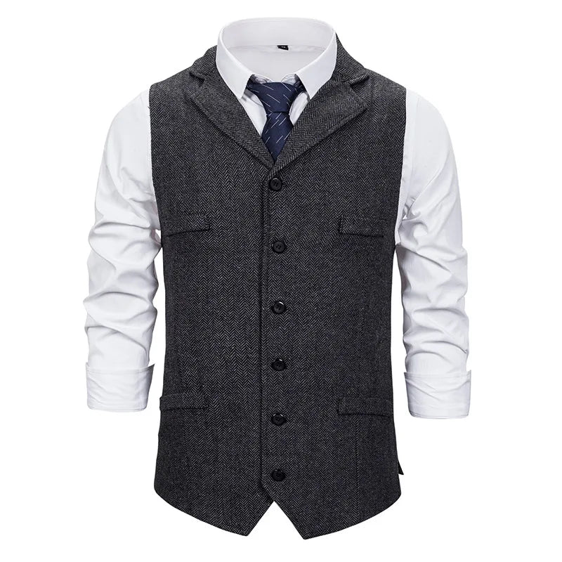 Threebooy Autumn Business Vest Men's Clothing Male Lapel Casual Men Suit Vest With Pockets Vest Outerwear Chaleco Hombre