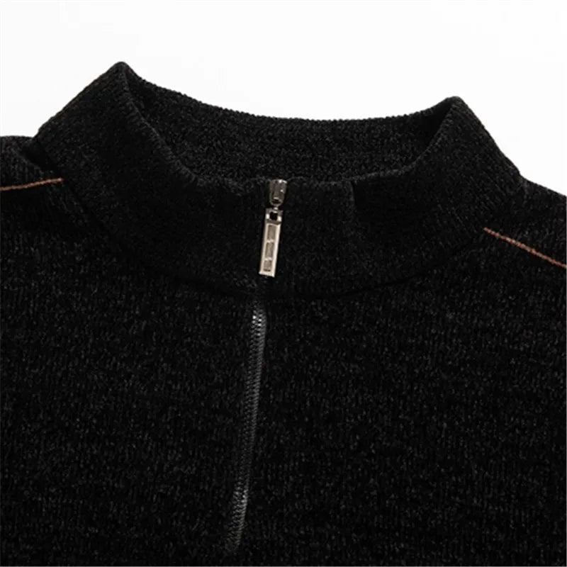 Threebooy New Autumn WinterMock Neck Mens Pullovers Solid Color Sweater Men Daily Fashion Casual Thick Knitted Half Zipper Pullover