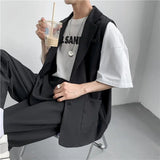 Threebooy Spring Suit Vest Men's Fashion Gray Black Dress Jacket Men Suit Jacket Korean Loose Business Society Mens Blazer Vest M-2XL