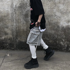 Threebooy Ins summer fashion Harajuku style dark black shorts trend loose solid color versatile tooling straight pants