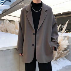 Threebooy  British-style Blazers Men Leisure Trendy Loose Suit Jackets Male Retro Daily Ins Streetwear All-match Simple Korean Suit-tops