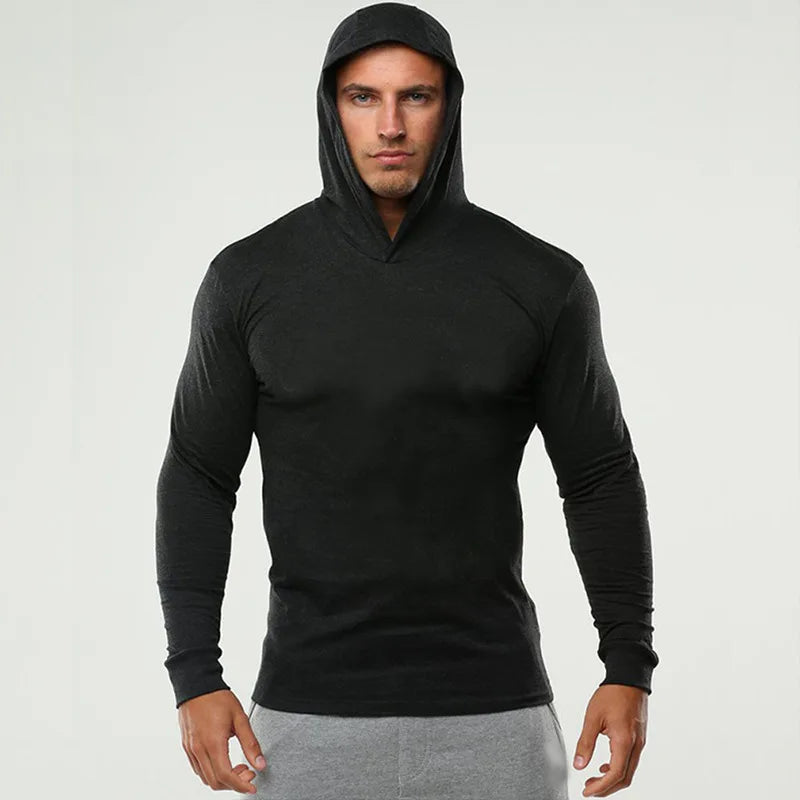 Threebooy New Long Sleeve Shirts Fitness Hoodies Fashion Quick Dry Pullover  Men Hooded Clothing Solid Color Sweatshirt Men's Clothing