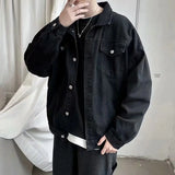 Threebooy Black Denim Short Jacket Men Jeans Jacket Coats Casual Windbreaker Pockets Overalls Bomber Streetwear Man Clothing Outwear