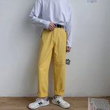 Threebooy Korean Style Men's Solid Color Casual Pants Fashion Trend Yellow Straight Pants Popular Loose Streetwear Trousers M-3XL