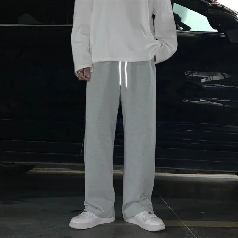 Threebooy  Summer Casual Pants Men Fashion Gray Black White Wide-leg Pants Men Streetwear Loose Straight Sweatpants Mens Joggers Trousers