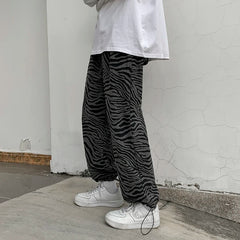 Threebooy Youth Streetwear Black Pants Men Joggers Mens Straight Harem Pants Men Korean Hip Hop Trousers Plus Size Zebra pants