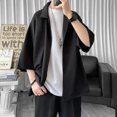 Threebooy Solid Color Oversized Men's Shirts Harajuku Men Casual Half Sleeve Shirt Tops Cool Summer Streetwear Man Blouse 6 Colors