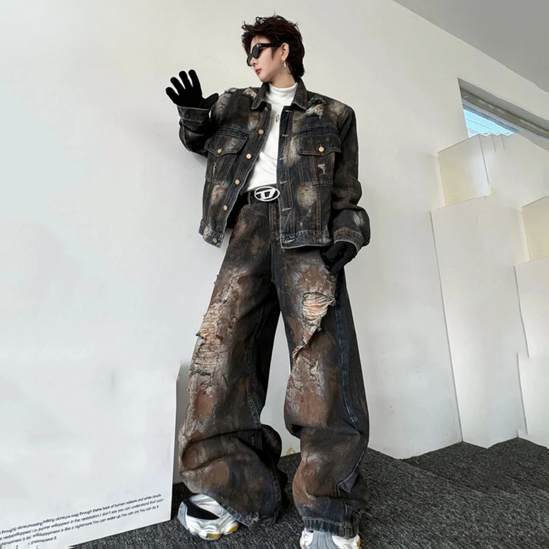 Threebooy Men's Eclipse Distressed Denim 2-Piece Set