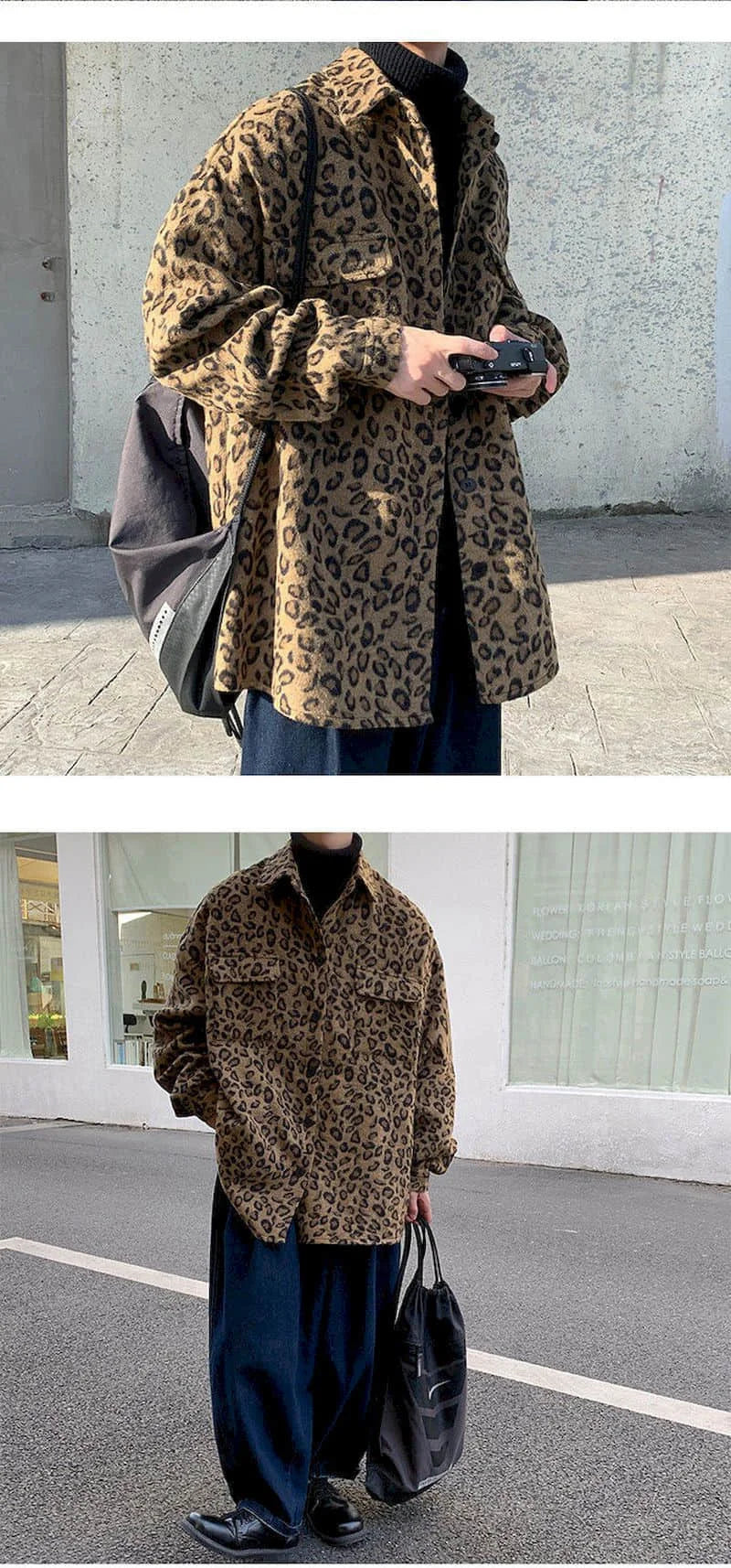 Threebooy Retro leopard print casual jacket men's autumn spring Korean trend handsome elegant temperament high street coat cool streetwear
