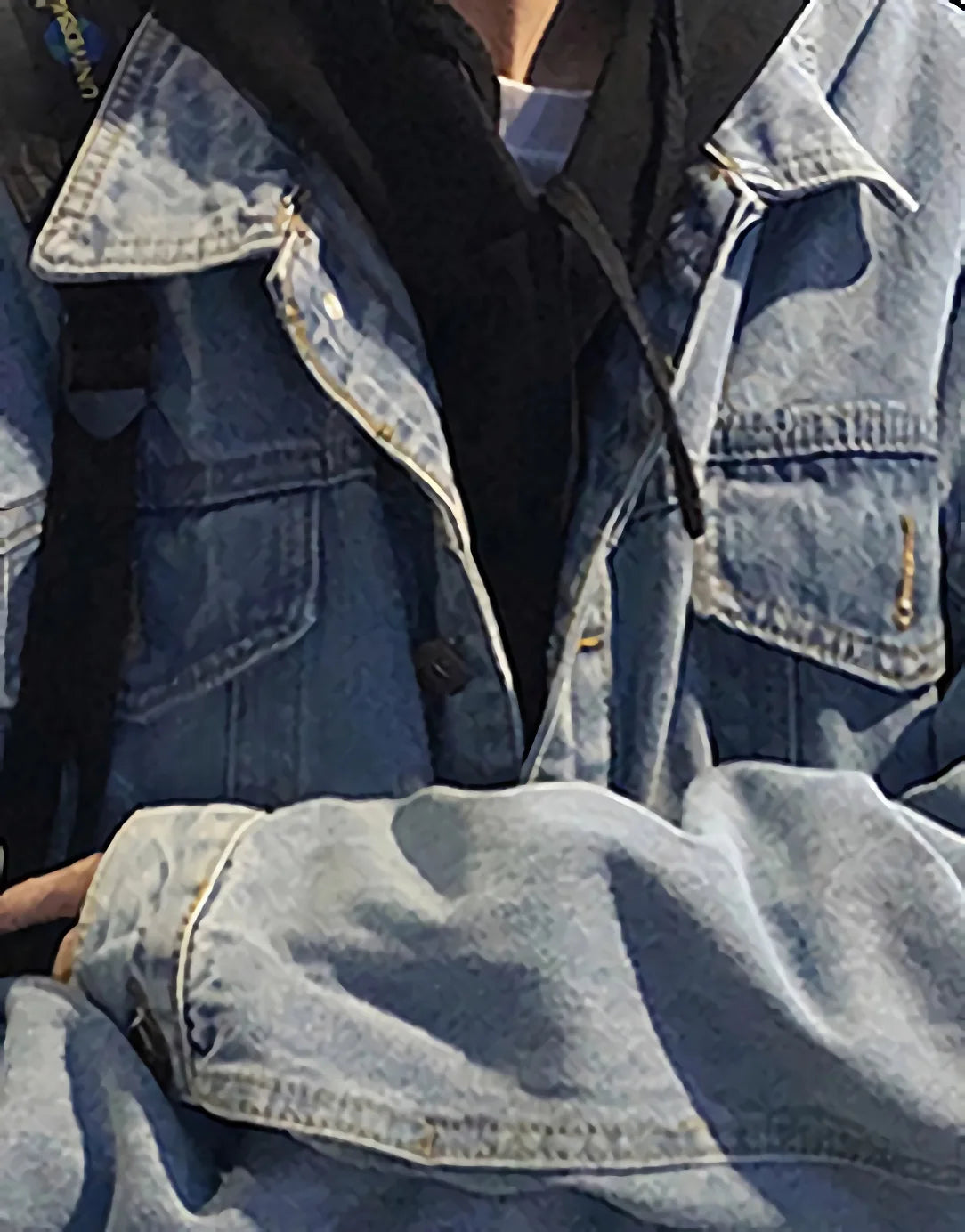 Threebooy Light Blue Black 2025 Fashion Casual Hip Hop Loose Denim Single-breasted Lapel Multi-pocket Youth Male Teenager Men's Hem Jacket