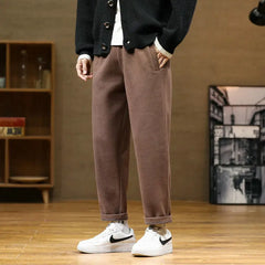 Threebooy Autumn/Winter Woolen Pants Men warm Fashion Retro Multicolor Casual Pants Mens Streetwear Loose Korean Straight Trousers Mens