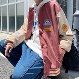 Threebooy Spring and autumn corduroy jacket men's ins tide brand Harajuku style Korean style versatile handsome loose Baseball Jacket