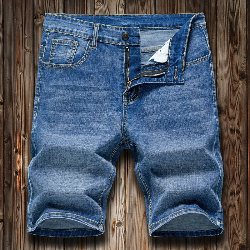 Threebooy  Summer Men's Slim Denim Shorts Business Casual Fashion Loose Stretch All-Match Jeans Male High-End Brand Five-Point Pants