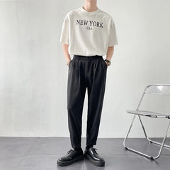 Threebooy  Summer Men's Pure Color Casual Pants Streetwear Loose Cargo White/black Suit Pants Style High-quality Trousers