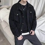 Threebooy Black Denim Short Jacket Men Jeans Jacket Coats Casual Windbreaker Pockets Overalls Bomber Streetwear Man Clothing Outwear