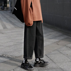Threebooy  Wide legs Jeans Men Fashion Retro Solid Color Casual Straight Jean Pants Mens Streetwear Hip Hop Denim Pants Mens Trousers M-3XL
