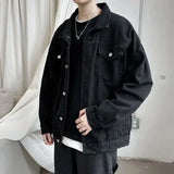 Threebooy Black Denim Short Jacket Men Jeans Jacket Coats Casual Windbreaker Pockets Overalls Bomber Streetwear Man Clothing Outwear