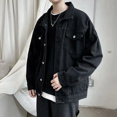 Threebooy Black Denim Short Jacket Men Jeans Jacket Coats Casual Windbreaker Pockets Overalls Bomber Streetwear Man Clothing Outwear