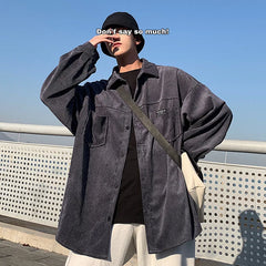 Threebooy HIP HOP Rocking k Corduroy Men Shirts For Men Clothing Harajuku Black Shirt Korean Style Men Shirt Long Sleeve Vintage Clothes
