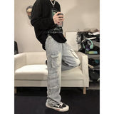 streetwear men outfits American Vibe National Fashion Ins High Street Jeans Men's Design Sense Niche Multi-Pocket Workwear Wide Leg Straight Trousers