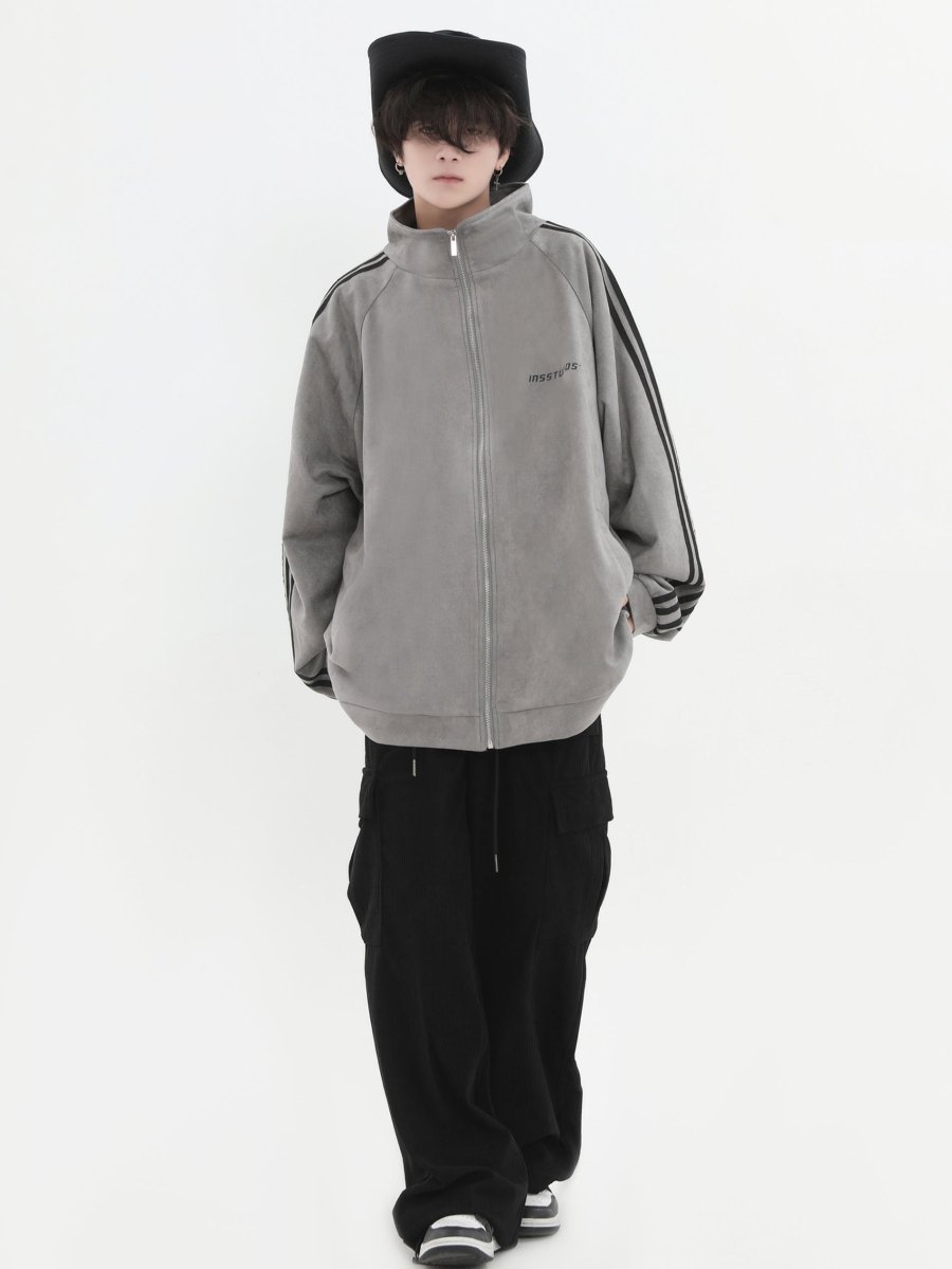 Threebooy [INSstudios] Striped Casual Zipper Jacket na1461