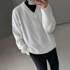 fall outfit men Sweater Men's Autumn and Winter Korean Style Trendy Sweater Jacket Loose Lazy Style White V-neck Pullover Sweater