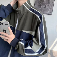 frutiger aero outfits Jacket Jacket Men's Spring and Autumn Stitching Trendy Loose Contrast Color Stand Collar Side Striped American Design Top Clothes