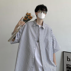 boy outfits Cityboy Vertical Striped Short Sleeve Shirt Men's Summer Thin High Street Ins Fashion T-shirt Couple Loose Half Sleeve Shirt