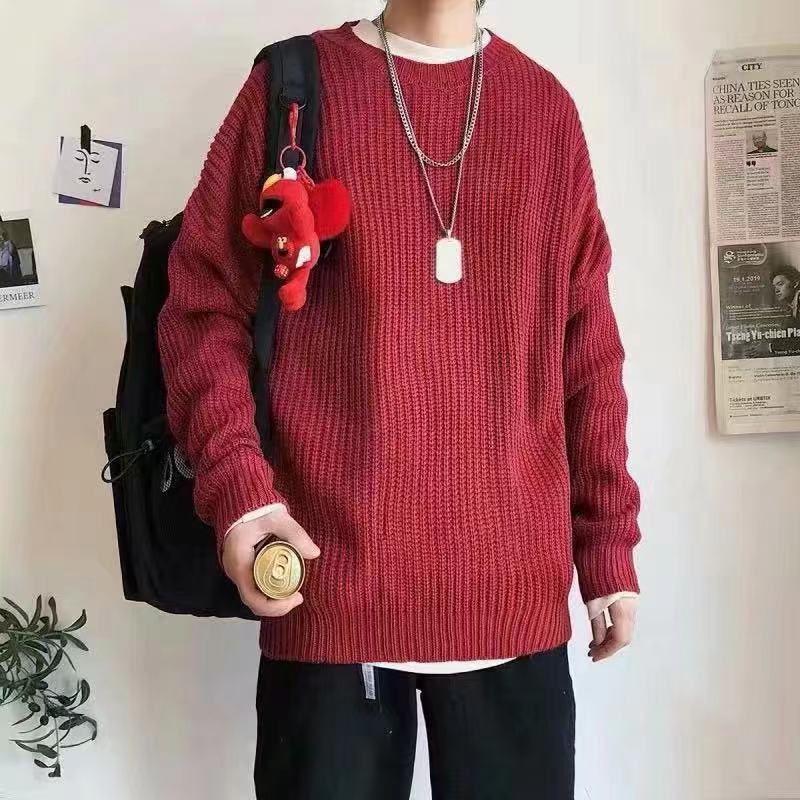 fall mens outfits round Neck Sweater for Male Students Hong Kong Style Mori Korean Style Loose Trendy Thickened Autumn and Winter New Bottoming Knitted Fashion