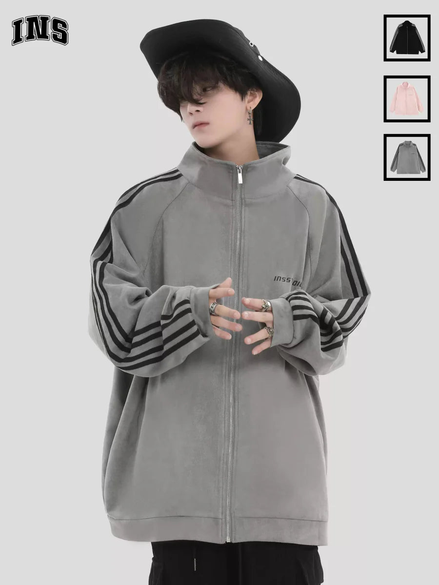 Threebooy [INSstudios] Striped Casual Zipper Jacket na1461