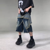 skater boy outfits American-Style Retro Multi-Pocket Star Frayed Jeans Men's and Women's Loose Washed Distressed Wide-Leg Pants Summer