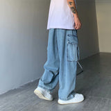 90s fashion men INS Japanese Style Street Retro Draping Loose Wide Leg Casual Large Pocket Workwear Denim Washed Dad Pants Men and Women