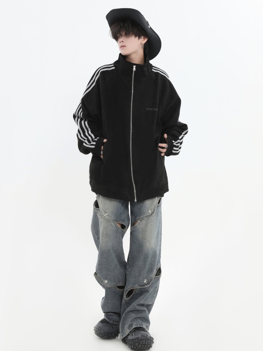 Threebooy [INSstudios] Striped Casual Zipper Jacket na1461